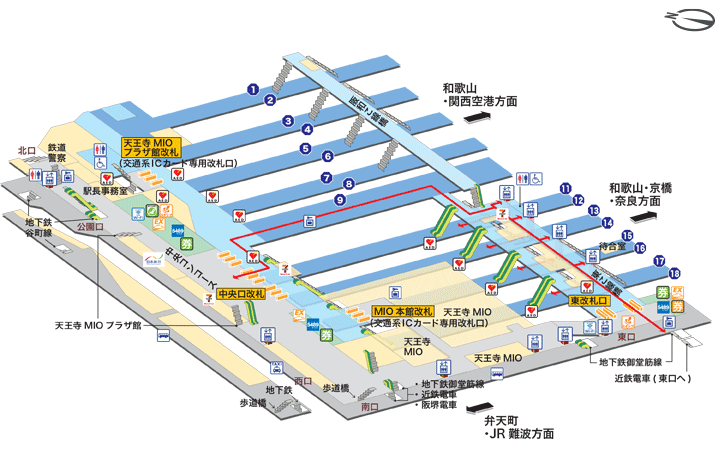 ＪＲ環状線（大阪環状線）ＪＲ天王寺駅構内図