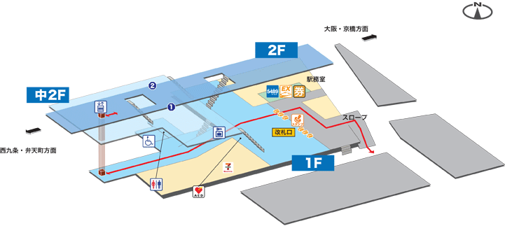 ＪＲ環状線（大阪環状線）ＪＲ福島駅構内図