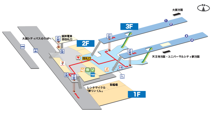 ＪＲ環状線（大阪環状線）ＪＲ西九条駅構内図