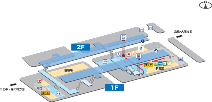 ＪＲ環状線（大阪環状線）ＪＲ寺田町駅構内図